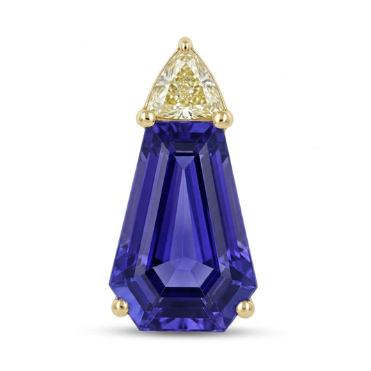 14K 5.80ct Fancy Cut Blue Wing Tanzanite 0.33cttw Trilliant VS Yellow Diamond Pendant