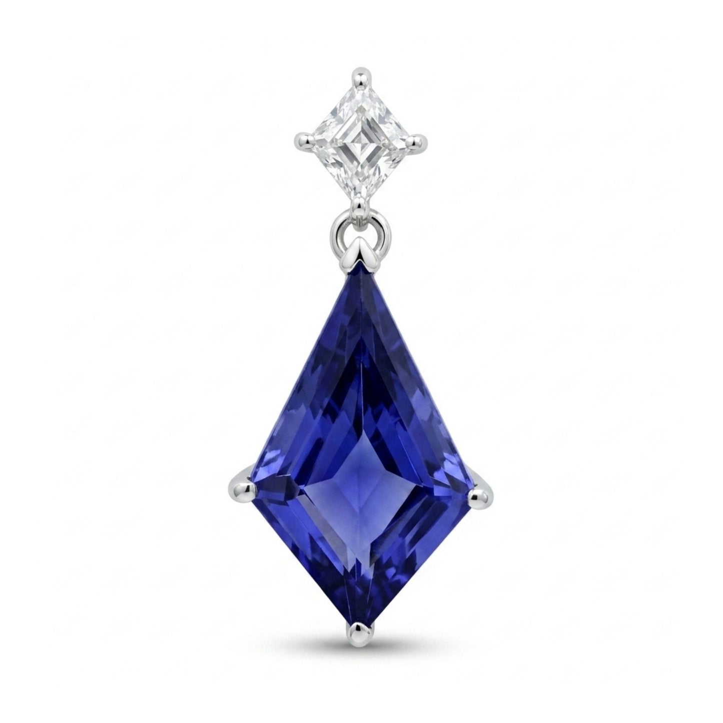 14K 3.35ct Fancy Cut Blue Wing Tanzanite 0.22ct Kite Cut VS White Diamond Pendant