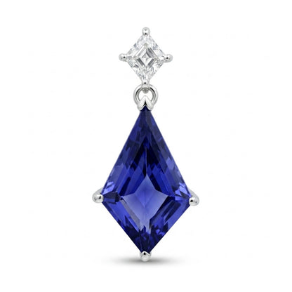14K 3.35ct Fancy Cut Blue Wing Tanzanite 0.22ct Kite Cut VS White Diamond Pendant