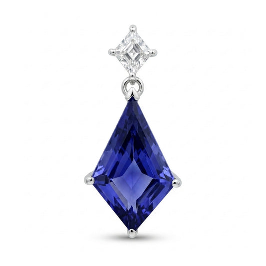 14K 3.35ct Fancy Cut Blue Wing Tanzanite 0.22ct Kite Cut VS White Diamond Pendant