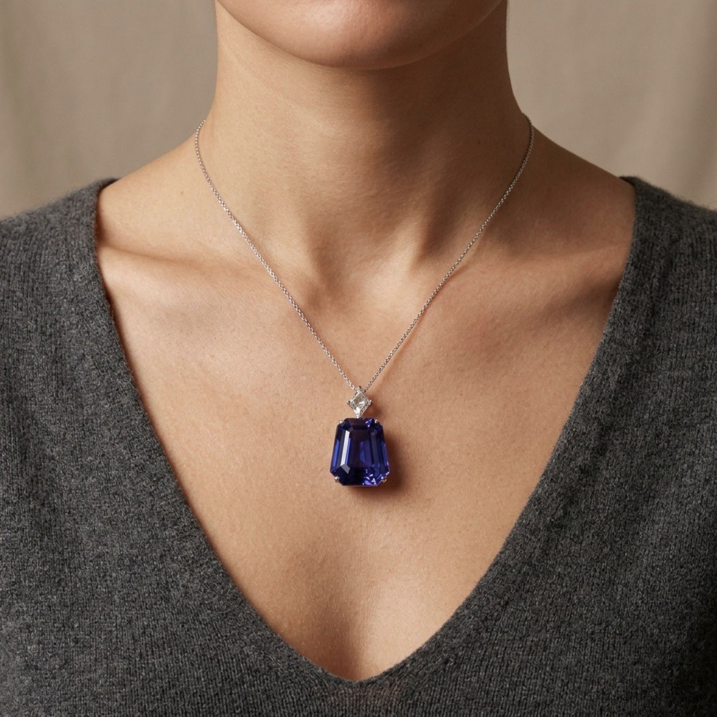 14K 11.85ct Fancy Cut Blue Wing Tanzanite 0.39ct Kite Cut VS White Diamond Pendant