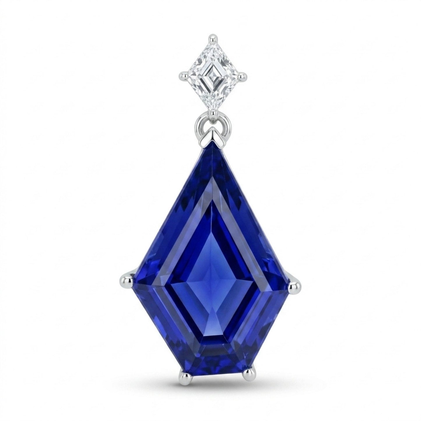 14K 6.65ct Fancy Cut Blue Wing Tanzanite 0.17ct Kite Cut VS White Diamond Pendant