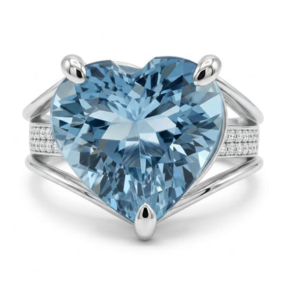 14K 3.80ct Heart Shape Santa Maria Aquamarine 0.21cttw VS White Diamonds Ring