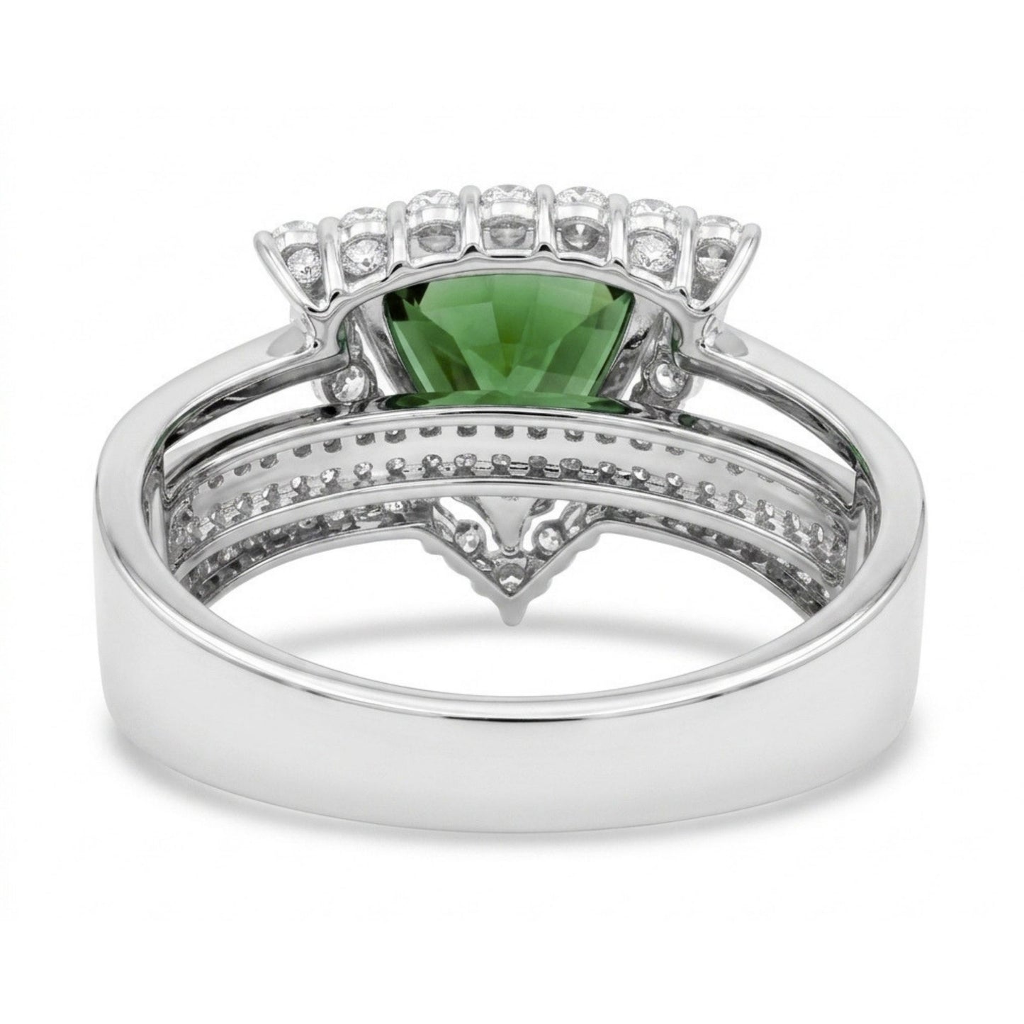 14K 4.80ct Trilliant Unheated Green Sapphire 1.16cttw VS White Diamonds Ring