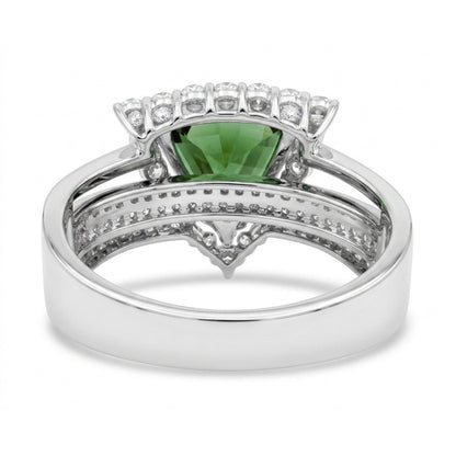 14K 4.80ct Trilliant Unheated Green Sapphire 1.16cttw VS White Diamonds Ring