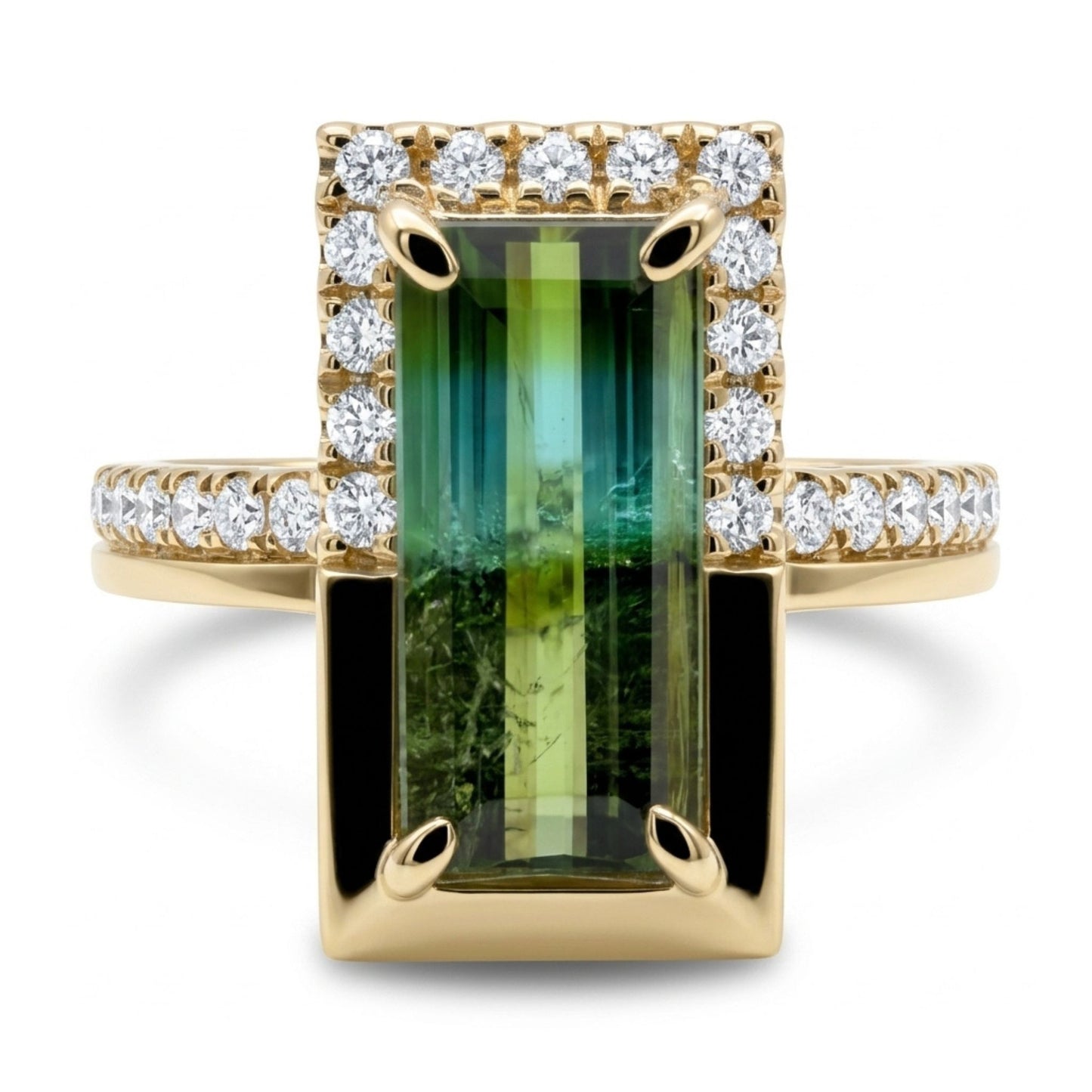 14K 1.63ct Baguette Bi-Color Paraiba 0.29cttw VS White Diamonds Ring
