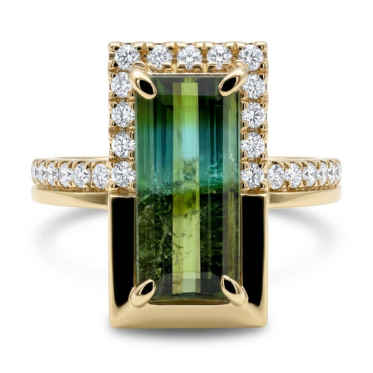 14K 1.63ct Baguette Bi-Color Paraiba 0.29cttw VS White Diamonds Ring