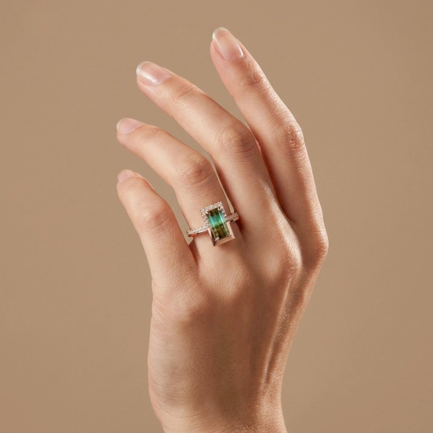 14K 1.63ct Baguette Bi-Color Paraiba 0.29cttw VS White Diamonds Ring