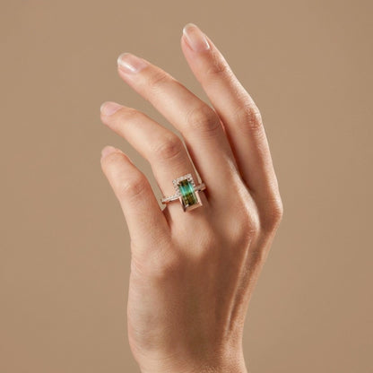 14K 1.63ct Baguette Bi-Color Paraiba 0.29cttw VS White Diamonds Ring