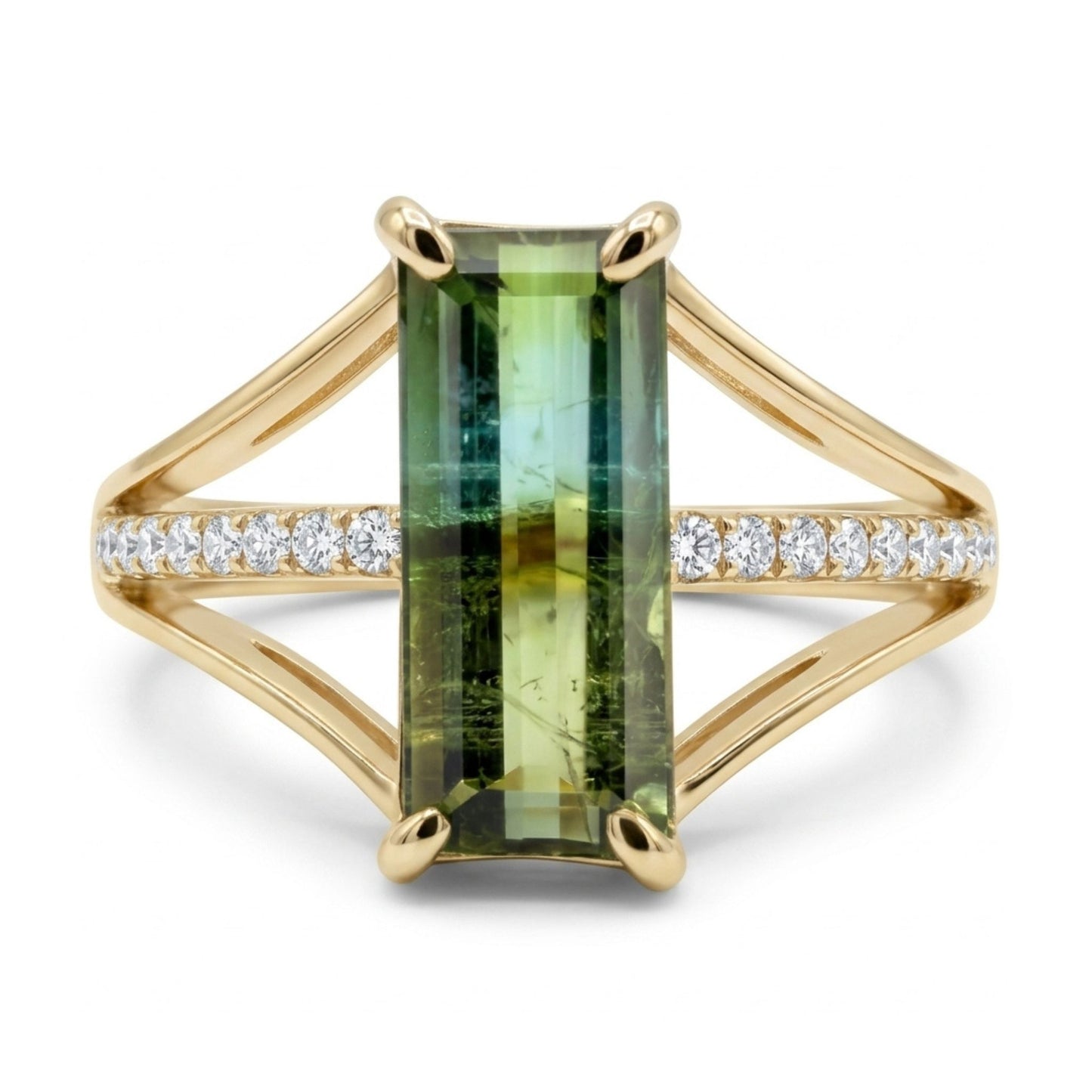 14K 1.25ct Baguette Bi-Color Paraiba 0.11cttw VS White Diamonds Ring