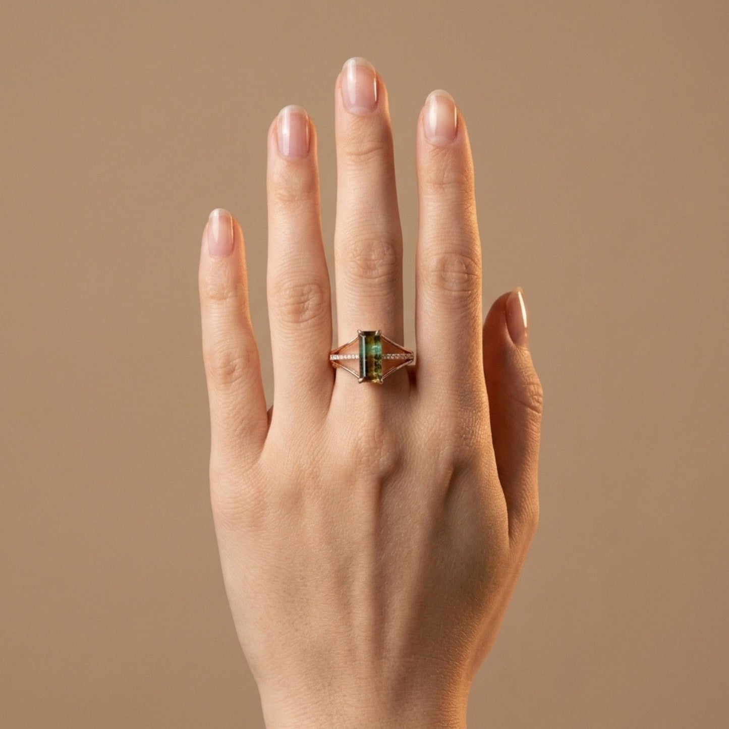 14K 1.25ct Baguette Bi-Color Paraiba 0.11cttw VS White Diamonds Ring