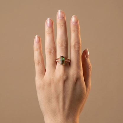 14K 1.25ct Baguette Bi-Color Paraiba 0.11cttw VS White Diamonds Ring