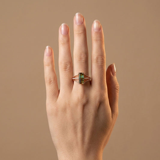 14K 1.25ct Baguette Bi-Color Paraiba 0.11cttw VS White Diamonds Ring