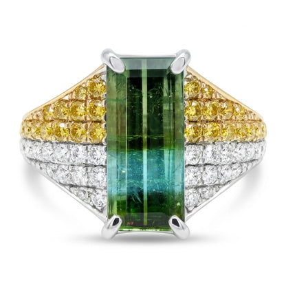 14K 1.65ct Baguette Bi-Color Paraiba 0.54cttw Yellow & White Diamonds Ring