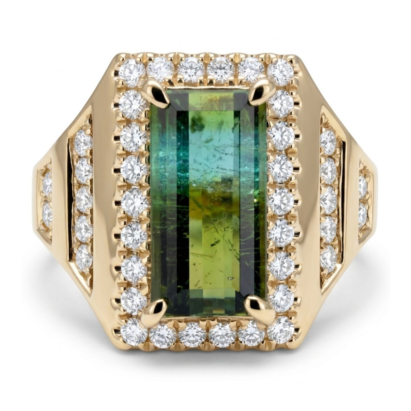 14K 1.56ct Baguette Bi-Color Paraiba 0.42cttw VS White Diamonds Ring