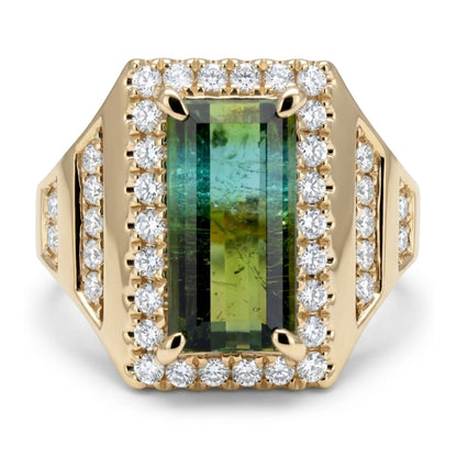 14K 1.56ct Baguette Bi-Color Paraiba 0.42cttw VS White Diamonds Ring
