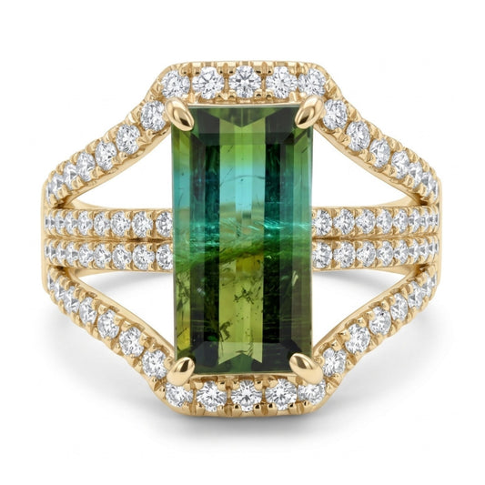 14K 1.92ct Baguette Bi-Color Paraiba 0.55cttw VS White Diamonds Ring