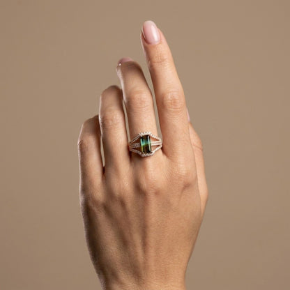 14K 1.92ct Baguette Bi-Color Paraiba 0.55cttw VS White Diamonds Ring