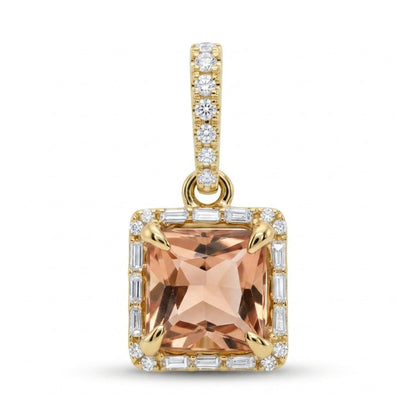 14K 1.09ct Princess Cut Imperial Topaz 0.15cttw White Diamonds Pendant