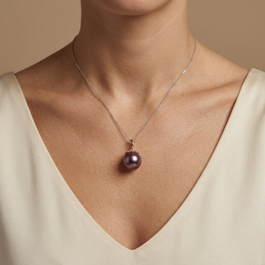 14K 12mm Freshwater Purple Pearl Pendant