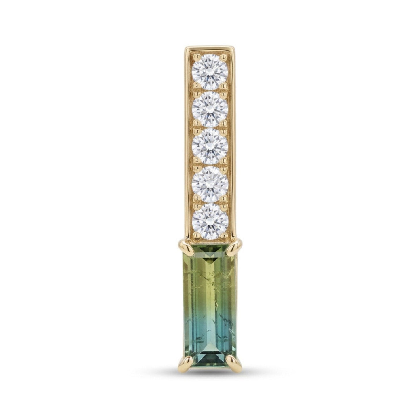 14K 0.95ct Baguette Bi-Color Paraiba 0.45cttw VS White Diamonds Pendant