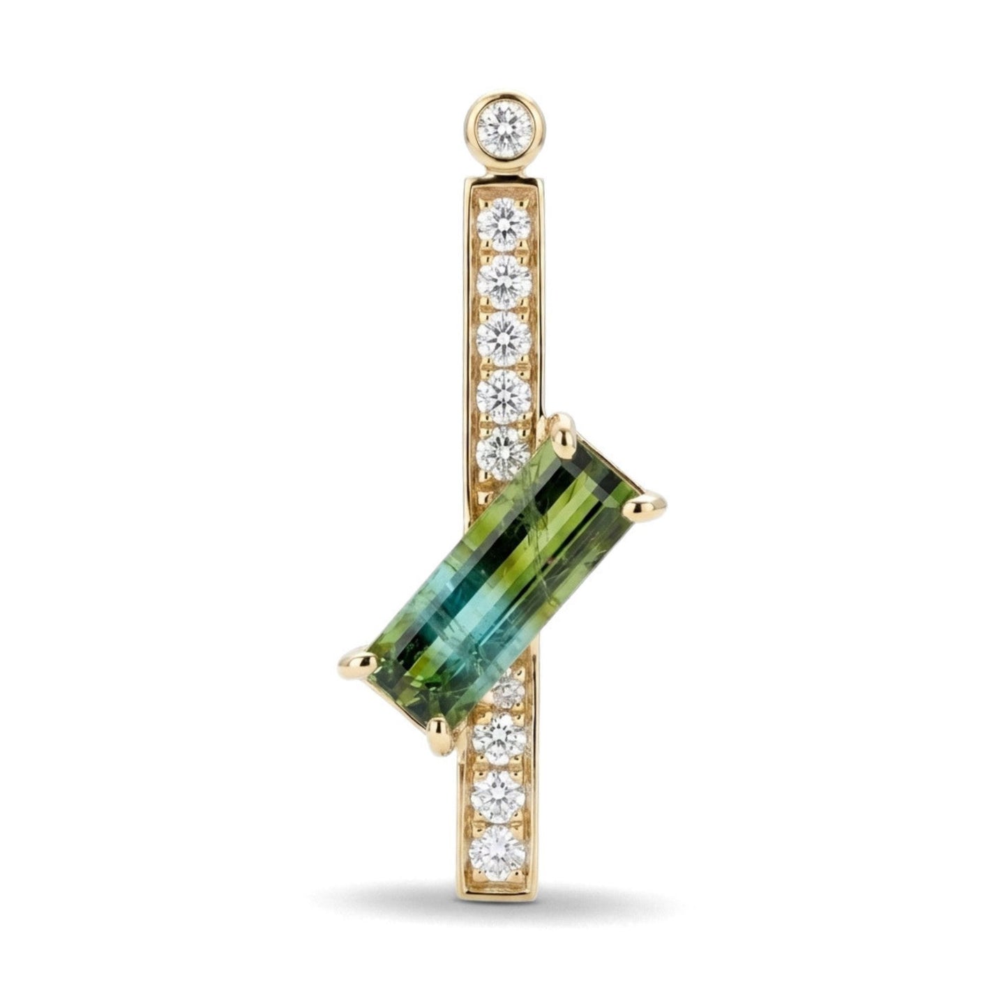 14K 1.19ct Baguette Bi-Color Paraiba 0.24cttw VS White Diamonds Pendant