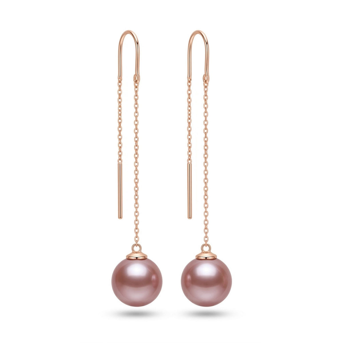 14K gold 10mm freshwater pink pearl drop earrings