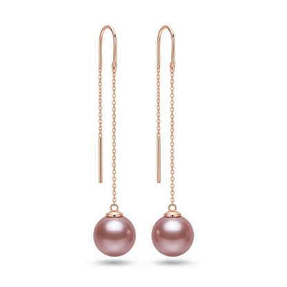 14K gold 10mm freshwater pink pearl drop earrings