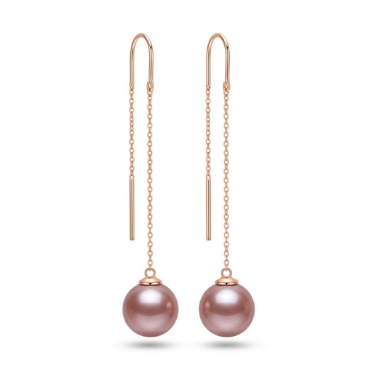 14K 10mm Freshwater Pink Pearl Drop Earrings