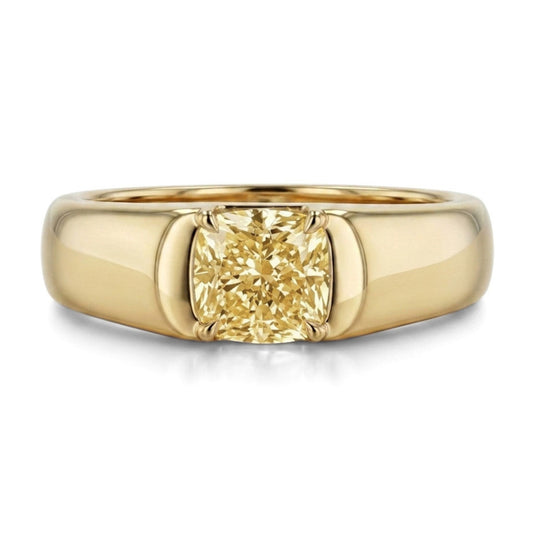 14K 1.00ct Cushion VS Yellow Diamond Band Ring