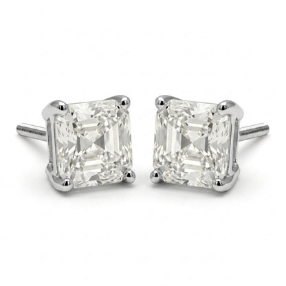 14K 2.00cttw Asscher Cut VS White Diamond Stud Earrings