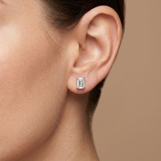 14K 1.00cttw Emerald Cut VS White Diamond Stud Earrings
