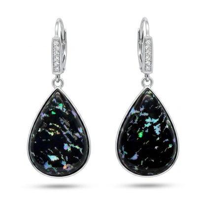 14K 18.70cttw Pear Shape Leopard Opal 0.07cttw VS White Diamonds Drop Earrings