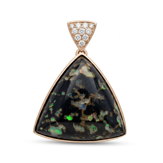 14K 8.86ct Trilliant Leopard Opal 0.07cttw VS White Diamonds Pendant