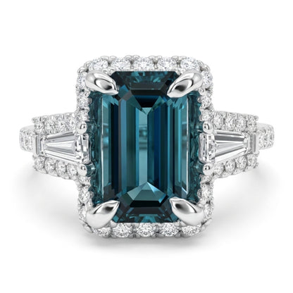 18K 1.04ct Emerald Cut Lagoon Tourmaline 0.51cttw White Diamonds Ring