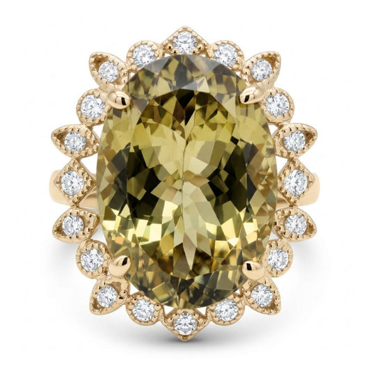 14K 7.05ct Oval Color Change Diaspore 0.22cttw VS White Diamonds Ring