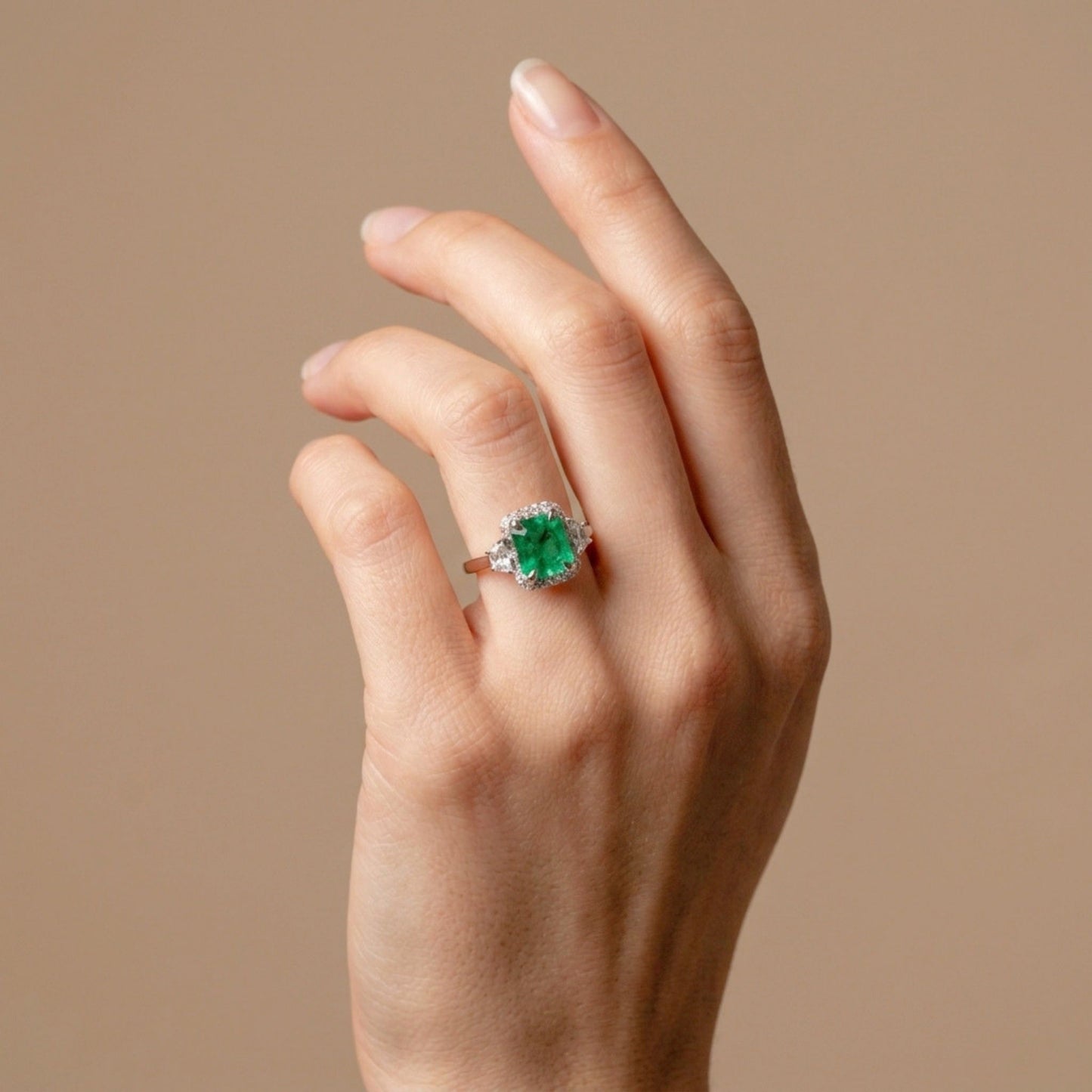 18K 1.50ct Emerald Cut Colombian Emerald 0.54cttw White Diamonds Ring
