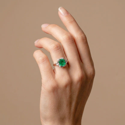 18K 1.50ct Emerald Cut Colombian Emerald 0.54cttw White Diamonds Ring