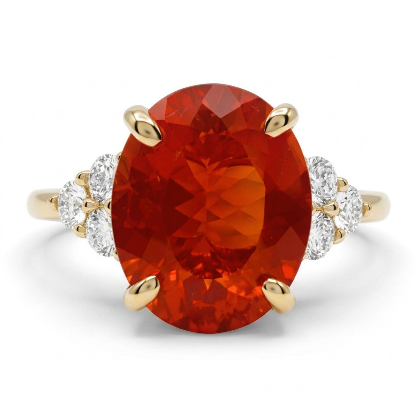 14K 1.70ct Oval Fire Opal 0.23cttw VS White Diamonds Ring