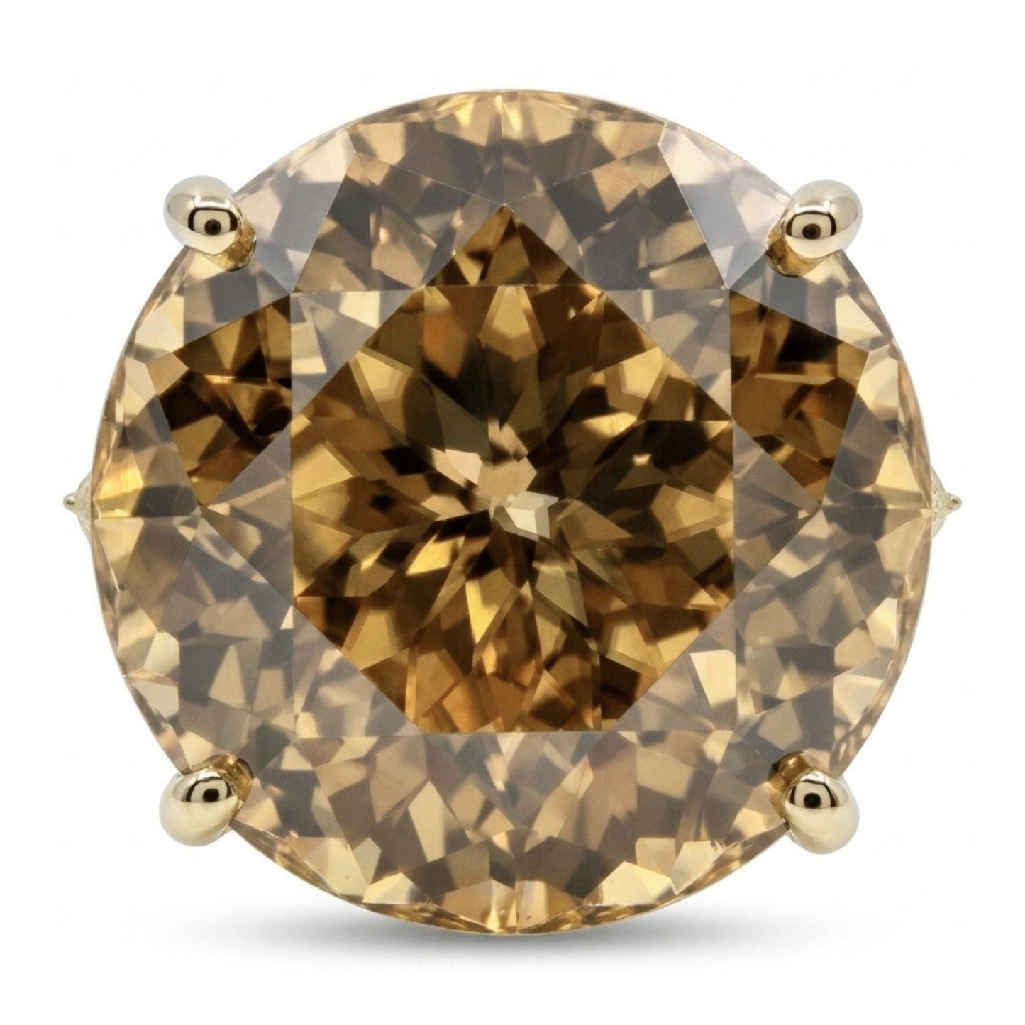 14K 22.91ct Round Golden Zircon 0.50cttw White Diamonds Ring