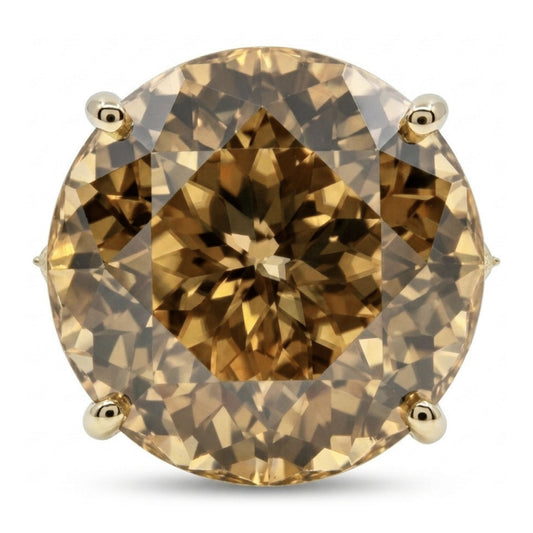 14K 22.91ct Round Golden Zircon 0.50cttw White Diamonds Ring