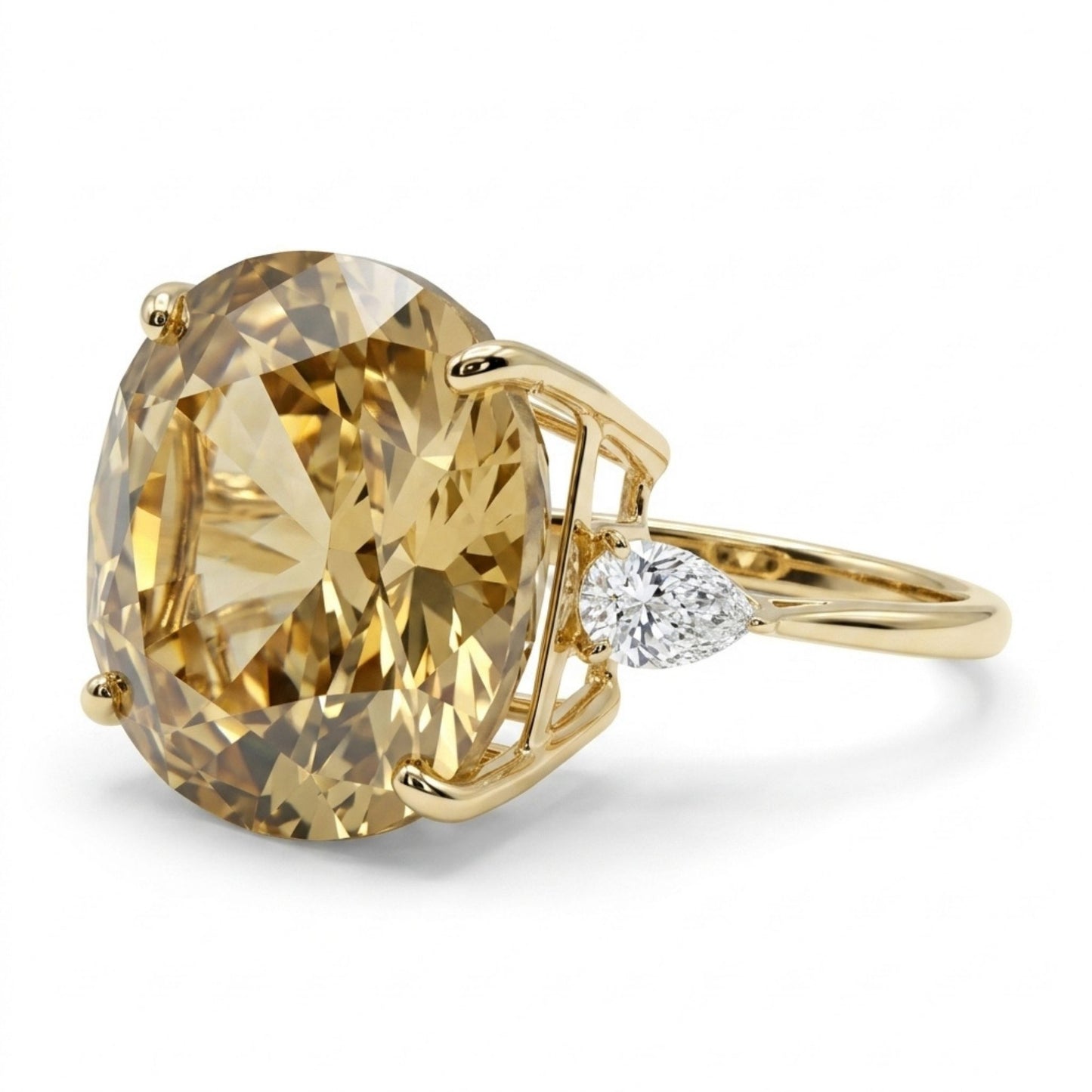 14K 22.91ct Round Golden Zircon 0.50cttw White Diamonds Ring