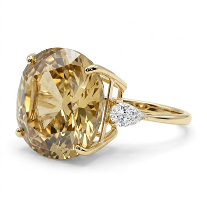 14K 22.91ct Round Golden Zircon 0.50cttw White Diamonds Ring