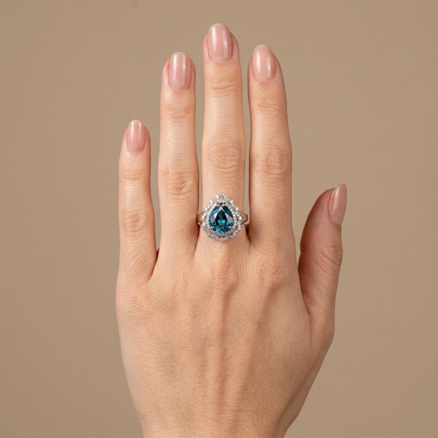 14K 4.06ct Pear Shape Blue Zircon 0.50cttw VS White Diamonds Ring