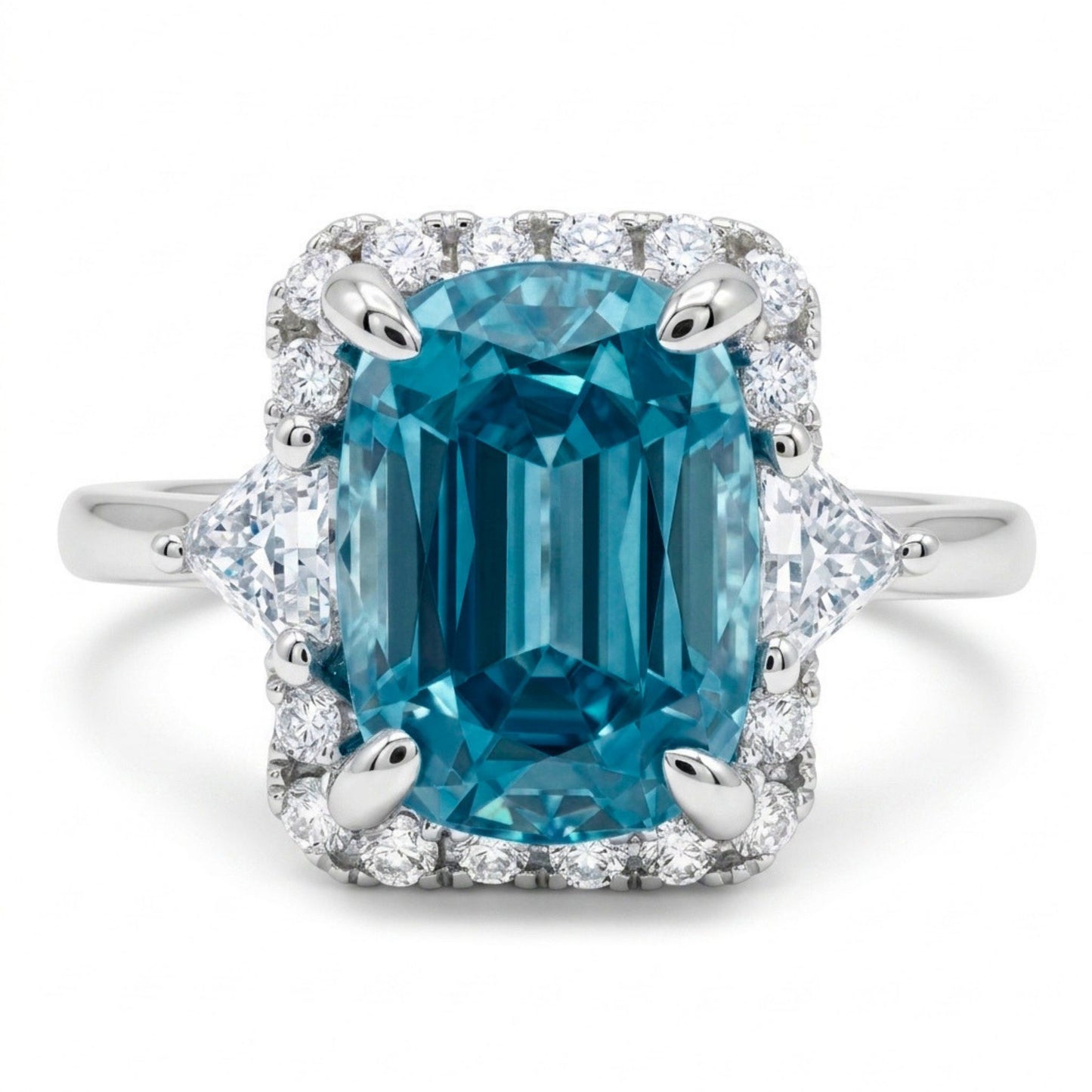 18K 2.80ct Oval Blue Zircon 0.34cttw White Diamonds Ring