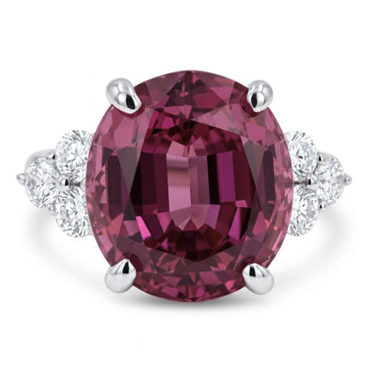 14K 5.35ct Oval Malaya Garnet 0.35cttw White Diamonds Ring