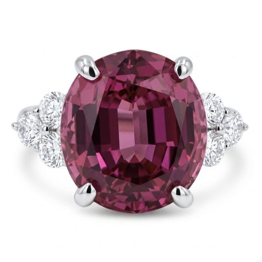 14K 5.35ct Oval Malaya Garnet 0.35cttw White Diamonds Ring