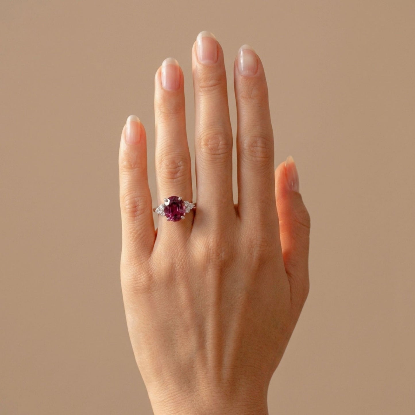 14K 5.35ct Oval Malaya Garnet 0.35cttw White Diamonds Ring