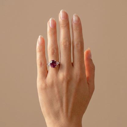 14K 5.35ct Oval Malaya Garnet 0.35cttw White Diamonds Ring