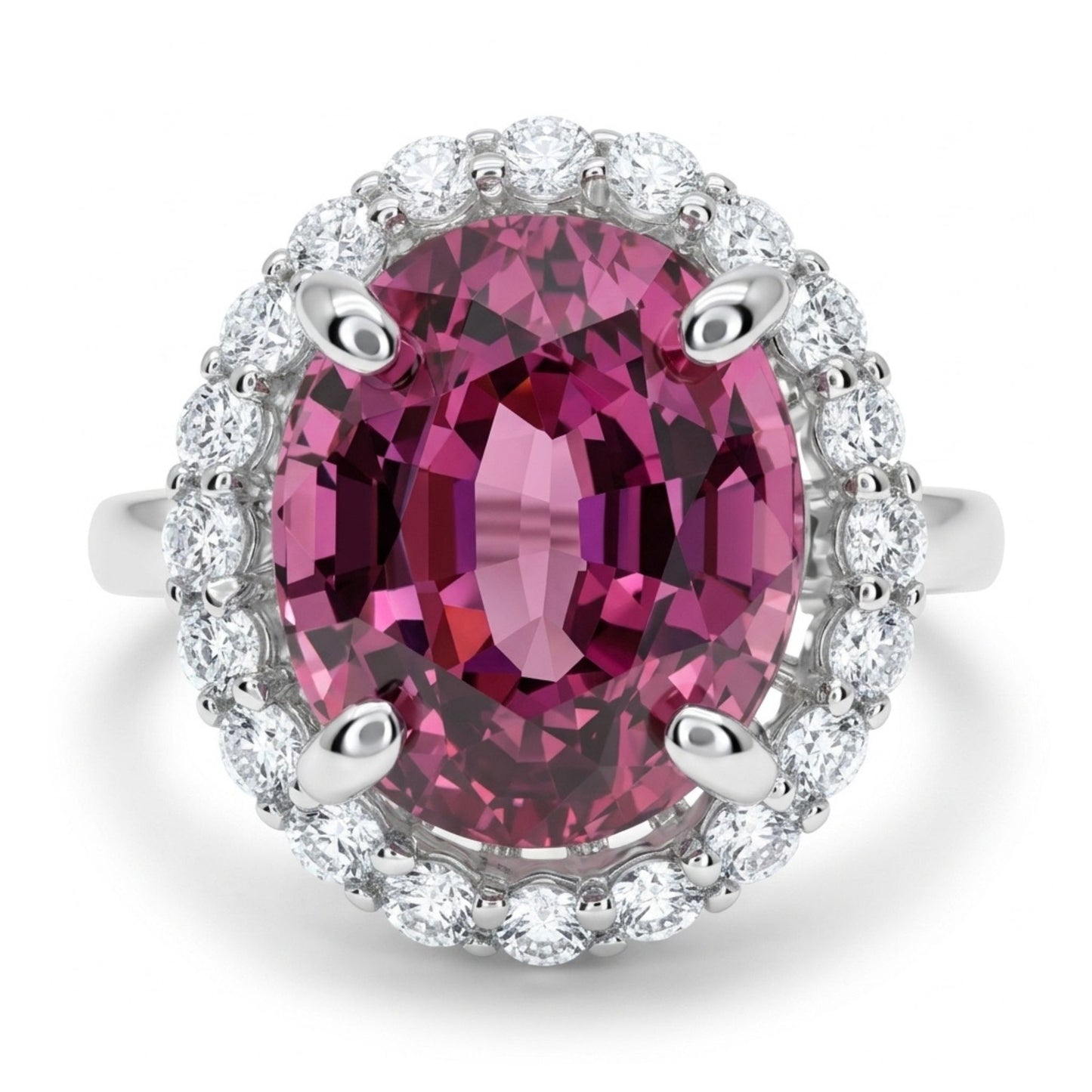 14K 4.36ct Oval Malaya Garnet 0.53cttw VS White Diamonds Ring